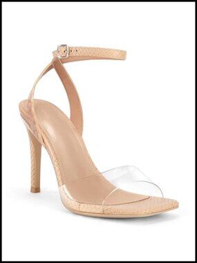 Women's Clear Heels Sandals Square Toe Ankle Strap Stiletto Dress Shoes